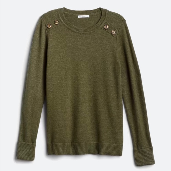 Pink Clover Sweaters - Staccato Pink Clover Carson Crew Neck Button Detail Sweater - Olive - Size M